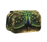 IguaTu Peacock Pattern Double-Layer Pencil Case, Oxford Fabric Pen Pouch with Zipper and Flap, Large Capacity Stationery Bag for School Office Travel