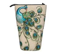 IguaTu Peacock Pattern Expandable Pencil Case, Telescopic Stationery Organizer, Durable Oxford Fabric Multi-Use Bag for Pens, Makeup