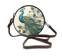 IguaTu Peacock pattern Round Leather Shoulder Bag for Women with Detachable Strap, Stylish Crossbody Circle Purse