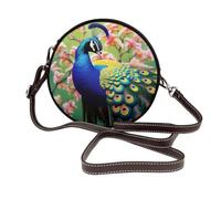 IguaTu Peacock Round Leather Shoulder Bag for Women with Detachable Strap, Stylish Crossbody Circle Purse