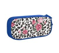 IguaTu Pink Cute Rose Mix Leopard Pattern Pencil Case, Large Capacity Double Layer Student Pencil Case - Durable Oxford Fabric School and Office Supplies Organizer