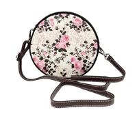 IguaTu Pink Cute Rose Mix Leopard Pattern Round Leather Shoulder Bag for Women with Detachable Strap, Stylish Crossbody Circle Purse