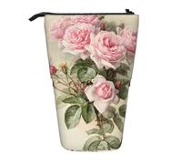 IguaTu Pink Vintage Rose Expandable Pencil Case, Telescopic Stationery Organizer, Durable Oxford Fabric Multi-Use Bag for Pens, Makeup