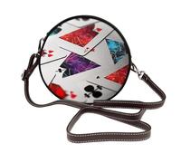 IguaTu Polygonal playing cards Round Leather Shoulder Bag for Women with Detachable Strap, Stylish Crossbody Circle Purse