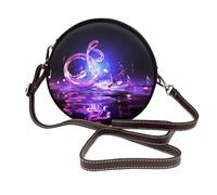 IguaTu Purple Music Symbol Round Leather Shoulder Bag for Women with Detachable Strap, Stylish Crossbody Circle Purse