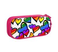IguaTu Rainbow Colored Gay Pride Hearts Pencil Case, Large Capacity Double Layer Student Pencil Case - Durable Oxford Fabric School and Office Supplies Organizer