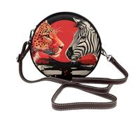 IguaTu Red Leopard and Zebra Animal Round Leather Shoulder Bag for Women with Detachable Strap, Stylish Crossbody Circle Purse