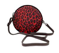 IguaTu Red Leopard Pattern Round Leather Shoulder Bag for Women with Detachable Strap, Stylish Crossbody Circle Purse