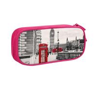 IguaTu Red Phone Booth London Street Pencil Case, Large Capacity Double Layer Student Pencil Case - Durable Oxford Fabric School and Office Supplies Organizer