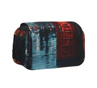 IguaTu Red Phone Booth London Street1 Double-Layer Pencil Case, Oxford Fabric Pen Pouch with Zipper and Flap, Large Capacity Stationery Bag for School Office Travel