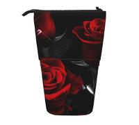 IguaTu Red Rose Expandable Pencil Case, Telescopic Stationery Organizer, Durable Oxford Fabric Multi-Use Bag for Pens, Makeup