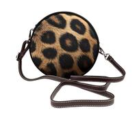 IguaTu Rough Leopard print Round Leather Shoulder Bag for Women with Detachable Strap, Stylish Crossbody Circle Purse
