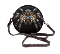 IguaTu Scary Spider Round Leather Shoulder Bag for Women with Detachable Strap, Stylish Crossbody Circle Purse