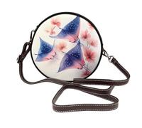 IguaTu Sea Animals Stingrays Round Leather Shoulder Bag for Women with Detachable Strap, Stylish Crossbody Circle Purse