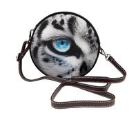 IguaTu Snow leopard eye Round Leather Shoulder Bag for Women with Detachable Strap, Stylish Crossbody Circle Purse