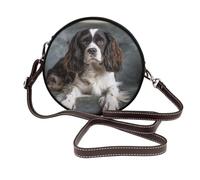 IguaTu Spaniel On The Sofa Round Leather Shoulder Bag for Women with Detachable Strap, Stylish Crossbody Circle Purse