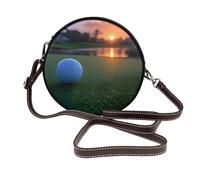 IguaTu Sport Golf Ball Sunset Tree Round Leather Shoulder Bag for Women with Detachable Strap, Stylish Crossbody Circle Purse