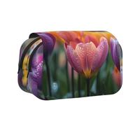 IguaTu Spring Flower Blossoms Double-Layer Pencil Case, Oxford Fabric Pen Pouch with Zipper and Flap, Large Capacity Stationery Bag for School Office Travel