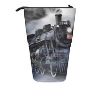 IguaTu Steam Train Clouds Expandable Pencil Case, Telescopic Stationery Organizer, Durable Oxford Fabric Multi-Use Bag for Pens, Makeup