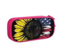 IguaTu Sunflower American Flag Pencil Case, Large Capacity Double Layer Student Pencil Case - Durable Oxford Fabric School and Office Supplies Organizer