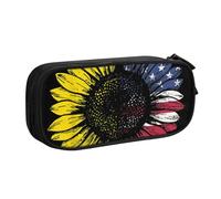 IguaTu Sunflower American Flag Pencil Case, Large Capacity Double Layer Student Pencil Case - Durable Oxford Fabric School and Office Supplies Organizer