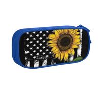 IguaTu Sunflower and American Flag Pencil Case, Large Capacity Double Layer Student Pencil Case - Durable Oxford Fabric School and Office Supplies Organizer