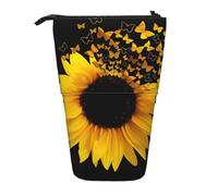 IguaTu Sunflower Floral Butterflies Art Expandable Pencil Case, Telescopic Stationery Organizer, Durable Oxford Fabric Multi-Use Bag for Pens, Makeup