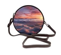 IguaTu Sunrise Clouds Round Leather Shoulder Bag for Women with Detachable Strap, Stylish Crossbody Circle Purse