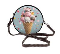 IguaTu Sweet Ice Cream Round Leather Shoulder Bag for Women with Detachable Strap, Stylish Crossbody Circle Purse