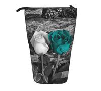 IguaTu Teal Gray Rose Expandable Pencil Case, Telescopic Stationery Organizer, Durable Oxford Fabric Multi-Use Bag for Pens, Makeup