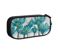 IguaTu Teal Grey and White Floral Pencil Case, Large Capacity Double Layer Student Pencil Case - Durable Oxford Fabric School and Office Supplies Organizer