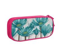 IguaTu Teal Grey and White Floral Pencil Case, Large Capacity Double Layer Student Pencil Case - Durable Oxford Fabric School and Office Supplies Organizer
