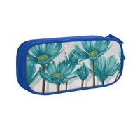 IguaTu Teal Grey and White Floral Pencil Case, Large Capacity Double Layer Student Pencil Case - Durable Oxford Fabric School and Office Supplies Organizer