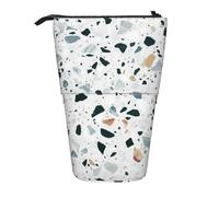 IguaTu Terrazzo Marble Pastel Expandable Pencil Case, Telescopic Stationery Organizer, Durable Oxford Fabric Multi-Use Bag for Pens, Makeup