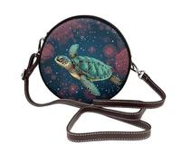 IguaTu Turtle Pattern Round Leather Shoulder Bag for Women with Detachable Strap, Stylish Crossbody Circle Purse