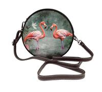 IguaTu Two Red Flamingos Round Leather Shoulder Bag for Women with Detachable Strap, Stylish Crossbody Circle Purse