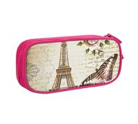 IguaTu Vintage Paris Eiffel Tower Butterfly Pencil Case, Large Capacity Double Layer Student Pencil Case - Durable Oxford Fabric School and Office Supplies Organizer