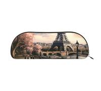 IguaTu Vintage Style Eiffel Tower Paris Leather Pencil Pouch - Cosmetic Bag with Smooth Zip - Coin Bag - Office Stationery Organiser