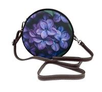IguaTu Violet Flower Round Leather Shoulder Bag for Women with Detachable Strap, Stylish Crossbody Circle Purse