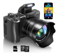 IGXHAVIZ 8K Digital Cameras for Photography Autofocus, WiFi 88MP Vlogging Camera with Dual-Lens, Flash, 16X Digital Zoom, Touch Screen, Travel Camera Anti-Shake with Lens Hood, 64GB Card,2 Batteries