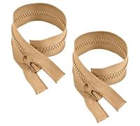 IGXX 2Pcs 25cm Open Ended Zip Fastener, Heavy Duty Separating No.5 Chunky Plastic Teeth Jacket Zipper, Water-Resistant Waterproof-Style for Sewing, Bags, Cushions - Khaki