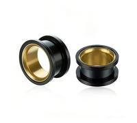 IGXX 6mm Stainless Steel Ear Tunnels, Black & Gold Double Flare Ear Gauges, 1 Pair Ear Plug Tunnel for Stretched Piercings