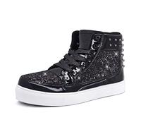 IGxx Glitter Rivet Shoes Men Disco Punk High Top Women Sneakers | Unisex | Sparkly Sequins | Party Rave Costume| Shiny Studded | 70s 80s 90s Retro | Goth Metallic Boots