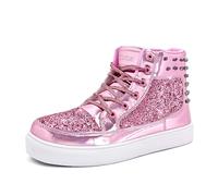 IGxx Glitter Rivet Shoes Men Disco Punk High Top Women Sneakers | Unisex | Sparkly Sequins | Party Rave Costume| Shiny Studded | 70s 80s 90s Retro | Goth Metallic Boots