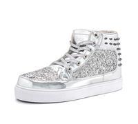 IGxx Glitter Rivet Shoes Men Disco Punk High Top Women Sneakers | Unisex | Sparkly Sequins | Party Rave Costume| Shiny Studded | 70s 80s 90s Retro | Goth Metallic Boots