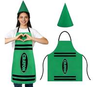 IGXX Green Crayon Costume Set, Crayon Apron Tabard with Cone Hat, Crayon Fancy Dress for World Book Day, Crayon Outfit for Role Play