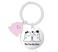 IGXX Halloween Boo Keyring Gift - Ghost Couple Keychain, Spooky Charm for Her, Cute Boo Basket Ideas for Girlfriend Wife Boyfriend, Halloween Present (Silver)