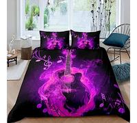 igyhuij Double Duvet Set purple guitar notes Patterned 3D Printed Winter Soft Microfibe Bedding Sets Quilt Cover 200x200 cm and 2 Pillowcases 50x75 cm with Zipper