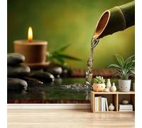 igyhuij Non-Woven Photo Wallpaper Bamboo 3D Effect Panoramic Wall Mural 250x175 cm - Modern Spa Stones Candle Murals for Bedroom, Living Room, Home Decor Wall Art Wallpaper Poster m1149