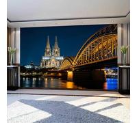 igyhuij Non-Woven Photo Wallpaper Bridge Night View 3D Effect Panoramic Wall Mural 280x200 cm Modern German City Murals for Bedroom Living Room Home Decor Wall Art Wallpaper Poster m1966